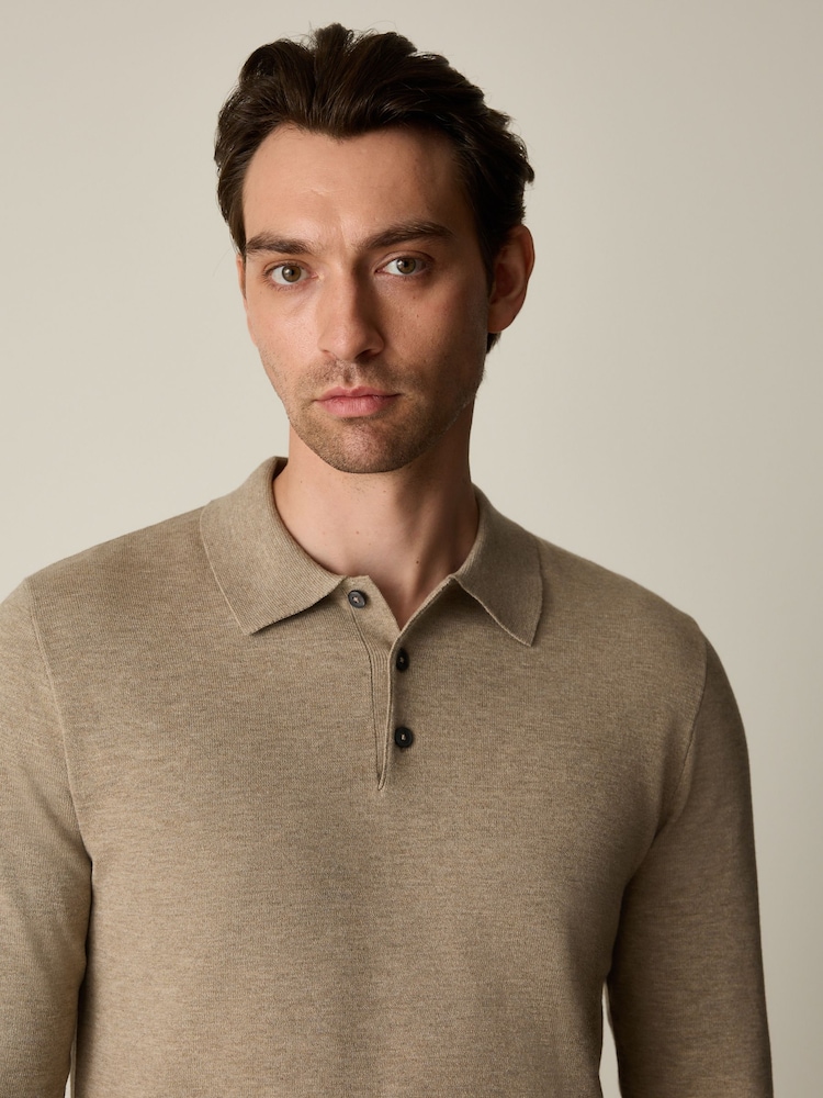 ნეიტრალური - ვიწრო ფორმა - Knitted Polo Shirt - სურათი 1 5-დან
