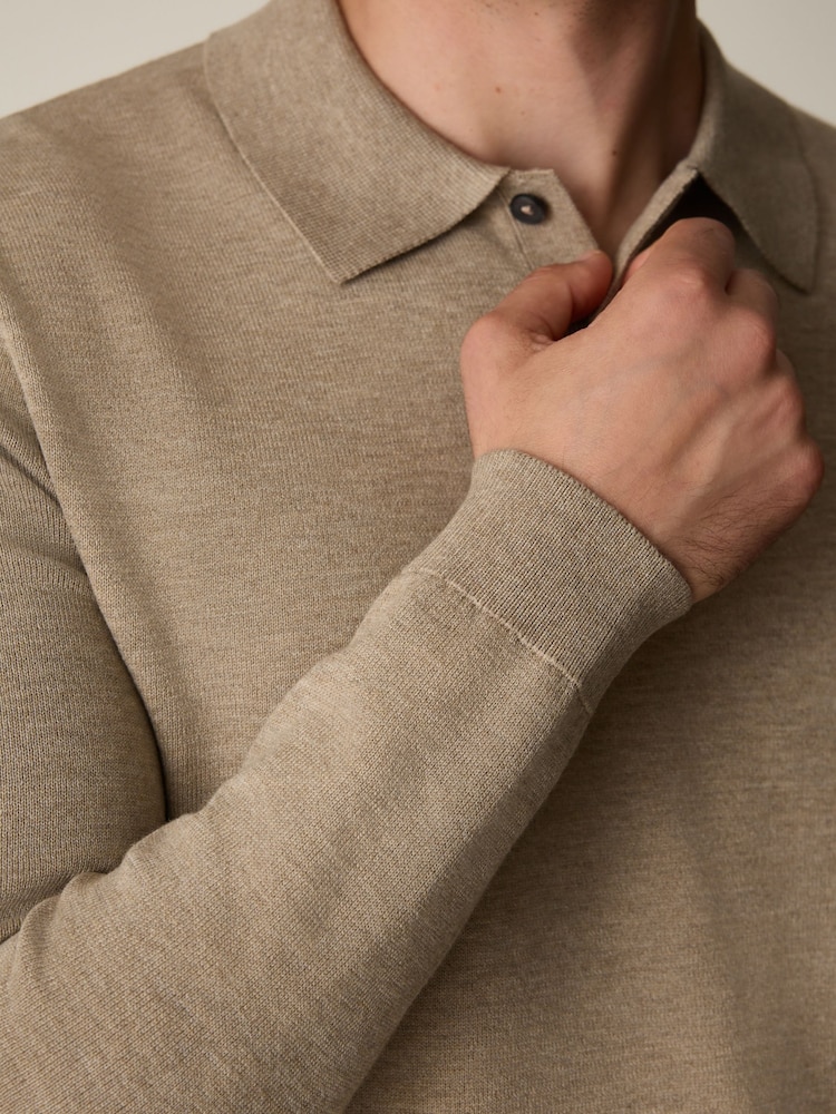 ნეიტრალური - ვიწრო ფორმა - Knitted Polo Shirt - სურათი 5 5-დან