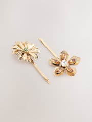 Gold Tone Sparkle Flower Hair Clips 2 Pack - Image 1 of 4