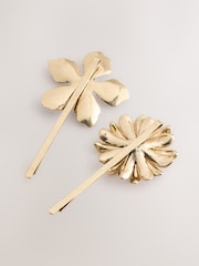 Gold Tone Sparkle Flower Hair Clips 2 Pack - Image 2 of 4