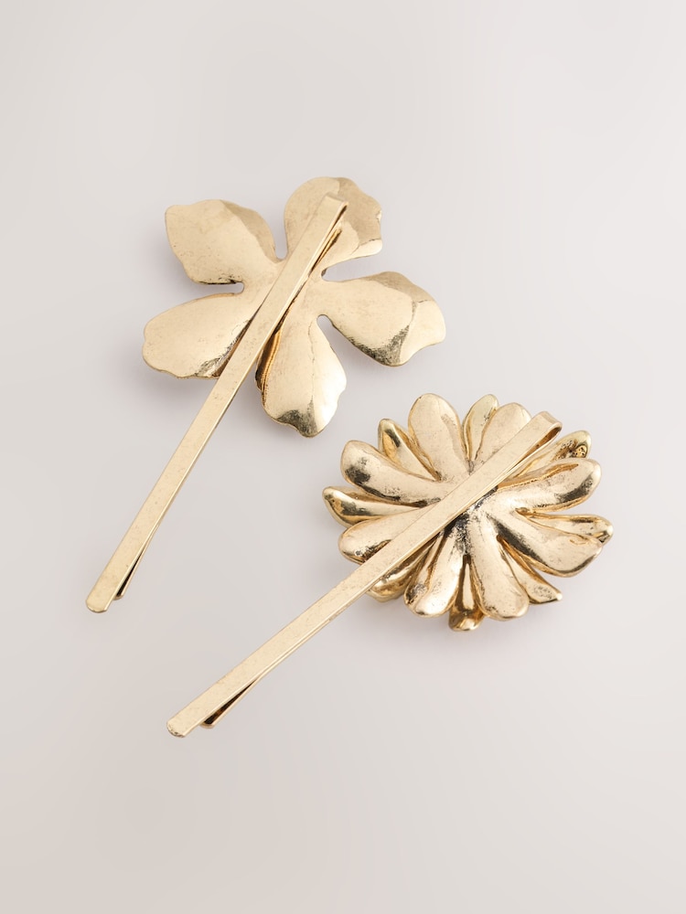 Gold Tone Sparkle Flower Hair Clips 2 Pack - Image 2 of 4