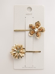 Gold Tone Sparkle Flower Hair Clips 2 Pack - Image 3 of 4