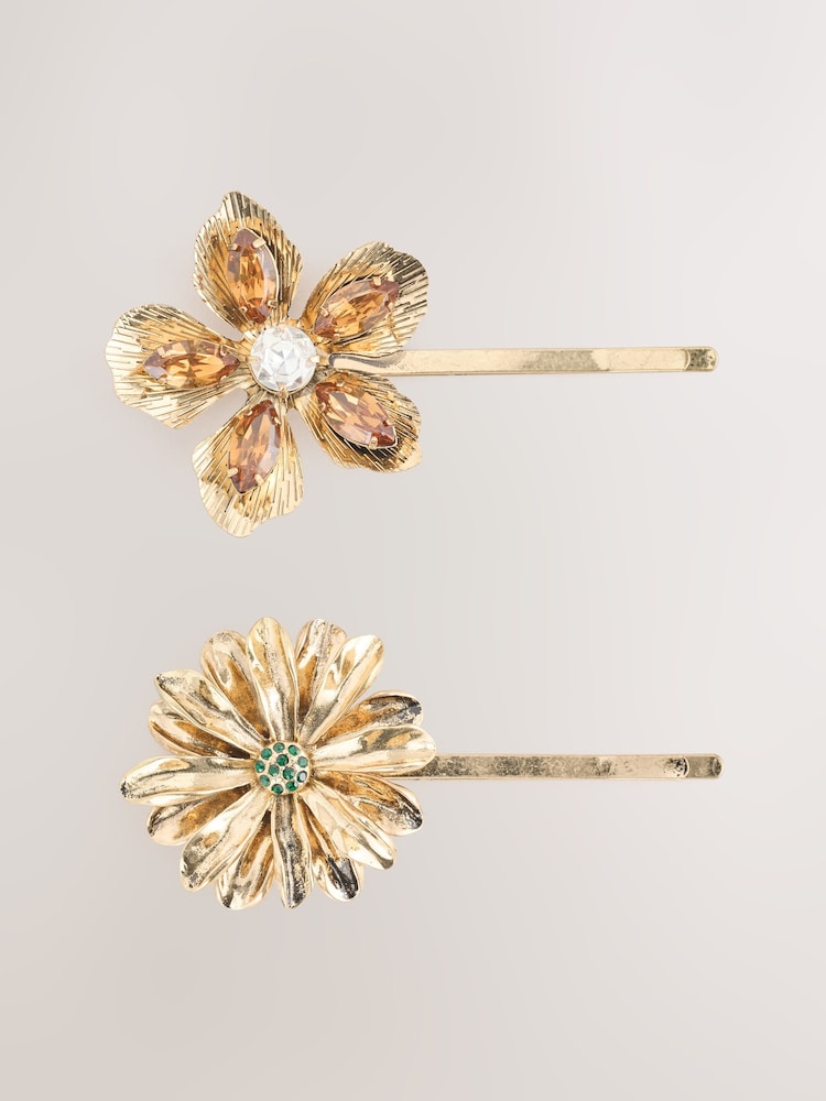 Gold Tone Sparkle Flower Hair Clips 2 Pack - Image 4 of 4