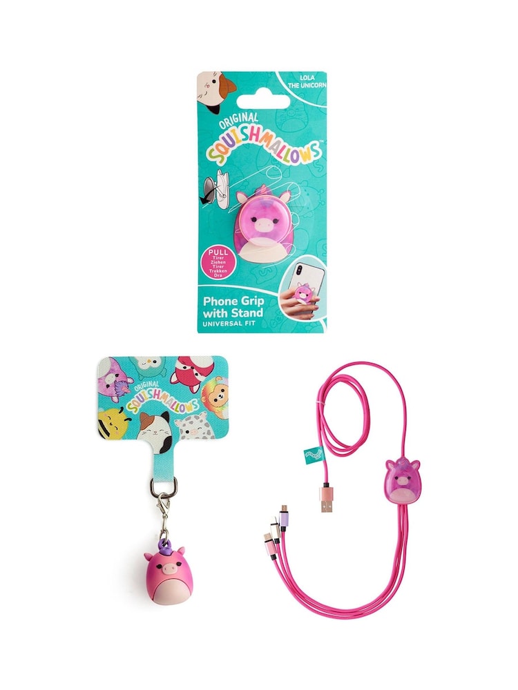 Squishmallows Pink Phone Grip with Stand & 3-in-1 Charging Cable Lola - Image 1 of 6