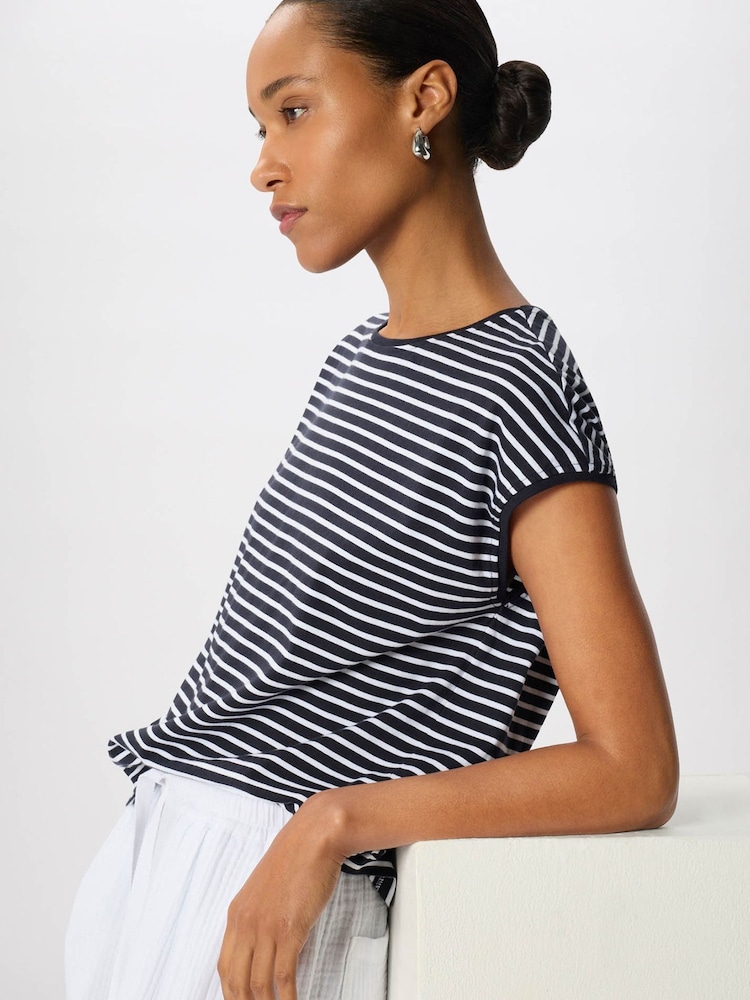 Whistles Blue Stripe Cap Sleeve T-Shirt - Image 1 of 5 Whistles Blue Stripe Cap Sleeve T-Shirt - Image 1 of 5