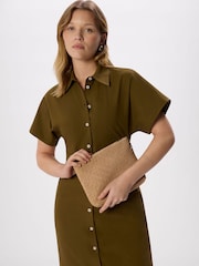 Whistles Nude Avah Woven Suede Zip Clutch - Image 1 of 5