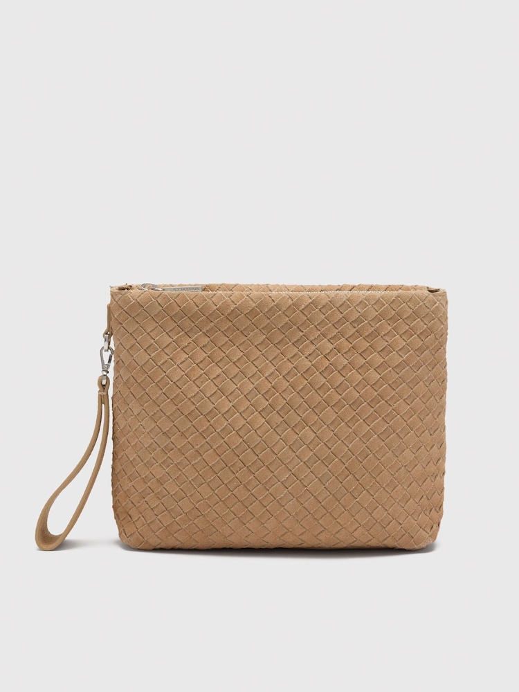 Whistles Nude Avah Woven Suede Zip Clutch - Image 2 of 5