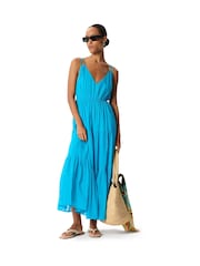 Whistles Blue Petite Cotton Maxi V-Neck Sundress - Image 1 of 5