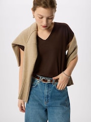 Whistles Brown Willa V-Neck Cap Sleeve T-Shirt - Image 1 of 5