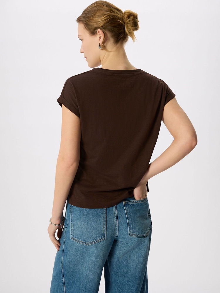 Whistles Brown Willa V-Neck Cap Sleeve T-Shirt - Image 2 of 5