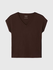 Whistles Brown Willa V-Neck Cap Sleeve T-Shirt - Image 5 of 5
