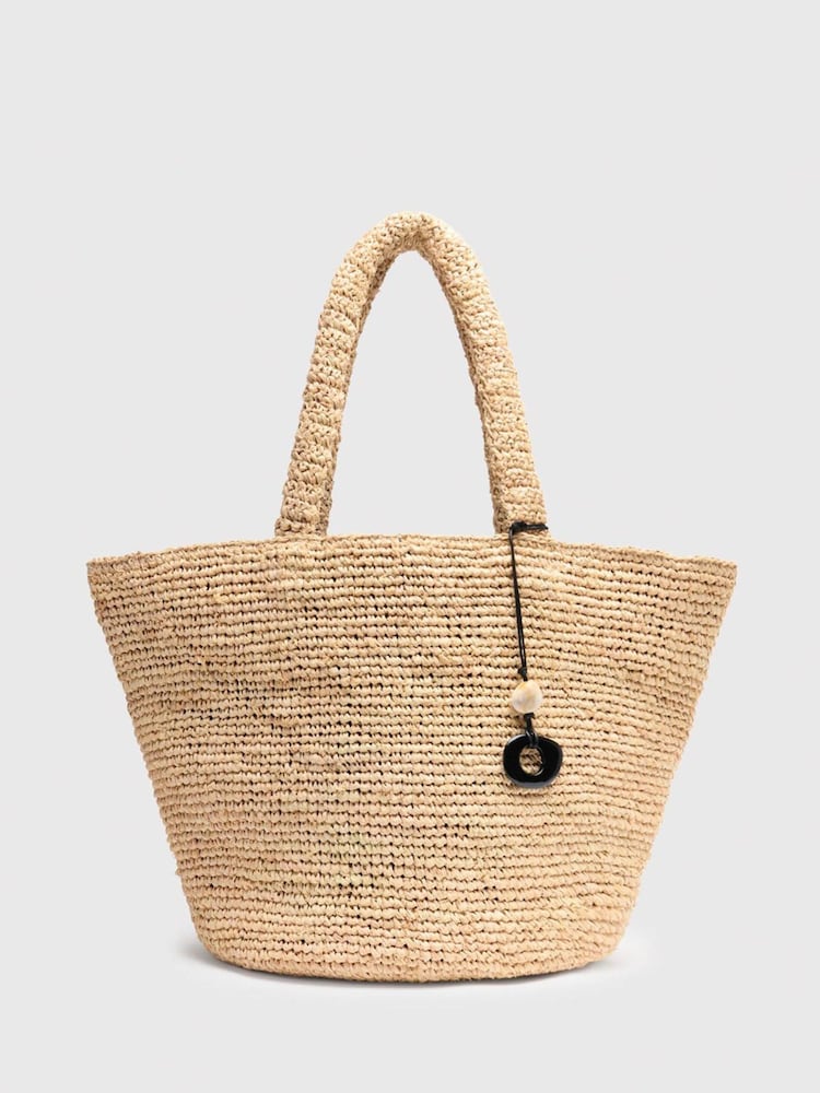 Whistles Nude Straw Tote Bag With Charm - Image 1 of 5