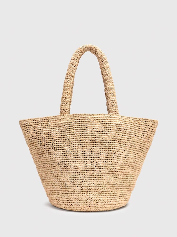 Whistles Nude Straw Tote Bag With Charm - Image 2 of 5