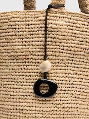 Whistles Nude Straw Tote Bag With Charm - Image 4 of 5