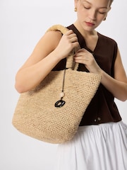 Whistles Nude Straw Tote Bag With Charm - Image 5 of 5