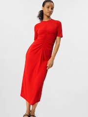 Whistles Red Gathered Jersey Midi Dress - Image 1 of 6