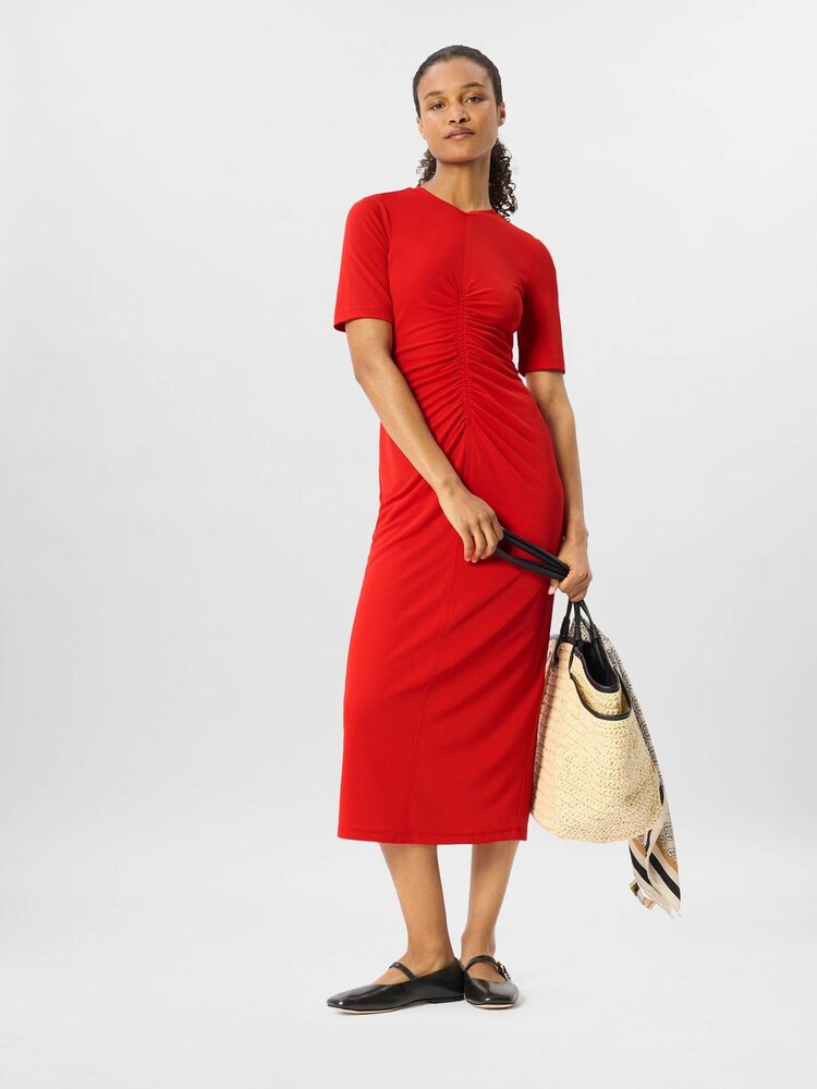 Whistles Red Gathered Jersey Midi Dress - Image 2 of 6