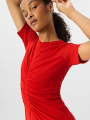 Whistles Red Gathered Jersey Midi Dress - Image 3 of 6