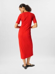 Whistles Red Gathered Jersey Midi Dress - Image 4 of 6