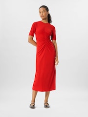 Whistles Red Gathered Jersey Midi Dress - Image 5 of 6