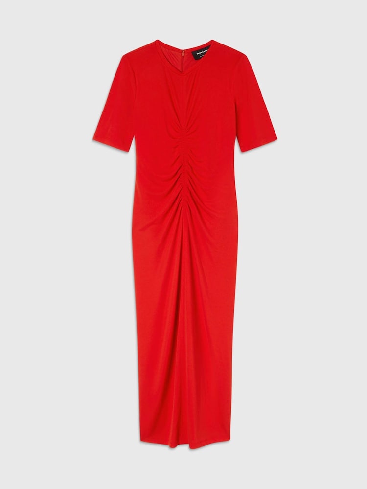 Whistles Red Gathered Jersey Midi Dress - Image 6 of 6