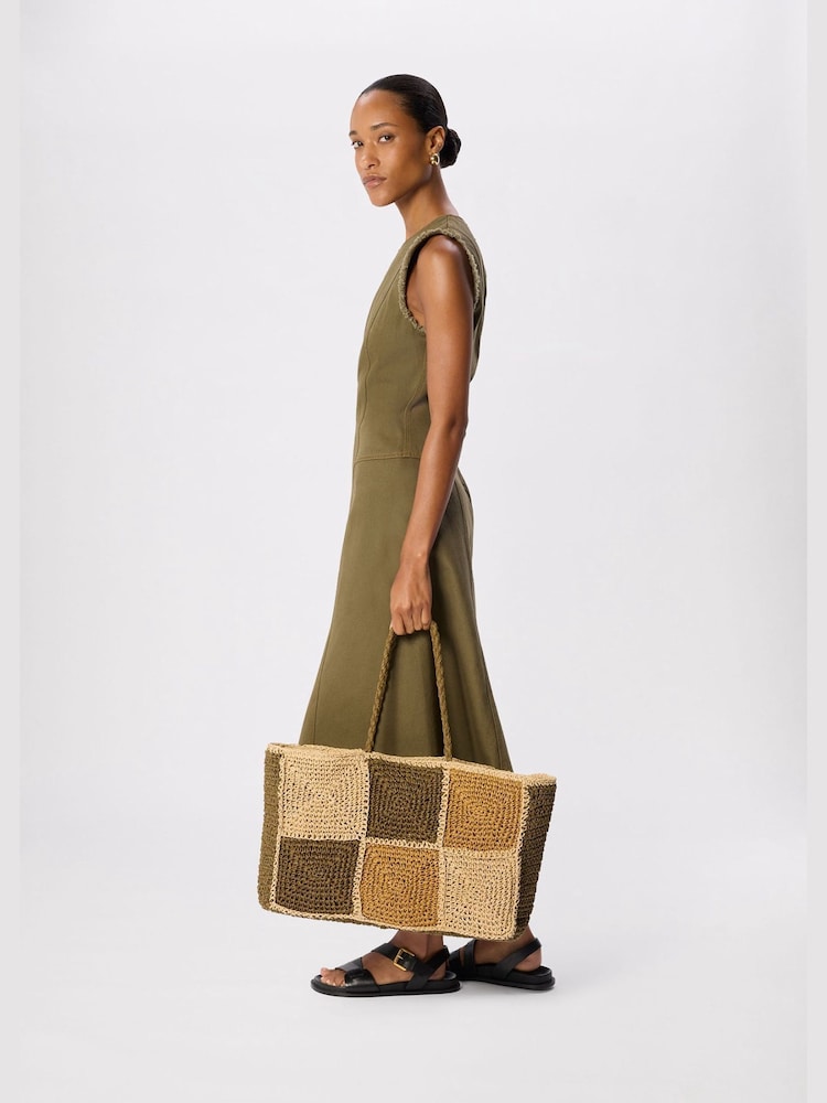 Whistles Nude Patchwork Straw Tote Bag - Image 1 of 5