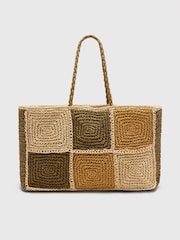 Whistles Nude Patchwork Straw Tote Bag - Image 2 of 5