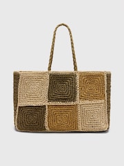 Whistles Nude Patchwork Straw Tote Bag - Image 4 of 5