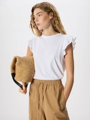 Whistles White Frill Sleeve Broderie T-Shirt - Image 1 of 5