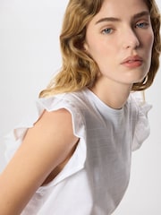 Whistles White Frill Sleeve Broderie T-Shirt - Image 2 of 5