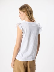 Whistles White Frill Sleeve Broderie T-Shirt - Image 4 of 5