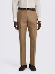 MOSS Brown Tailored Fit Twill Linen Suit Trousers - Image 1 of 3