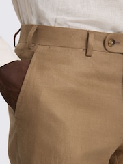 MOSS Brown Tailored Fit Twill Linen Suit Trousers - Image 3 of 3