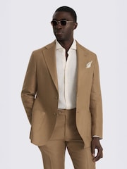 MOSS Brown Italian Tailored Fit Twill Linen Suit Jacket - Image 1 of 5