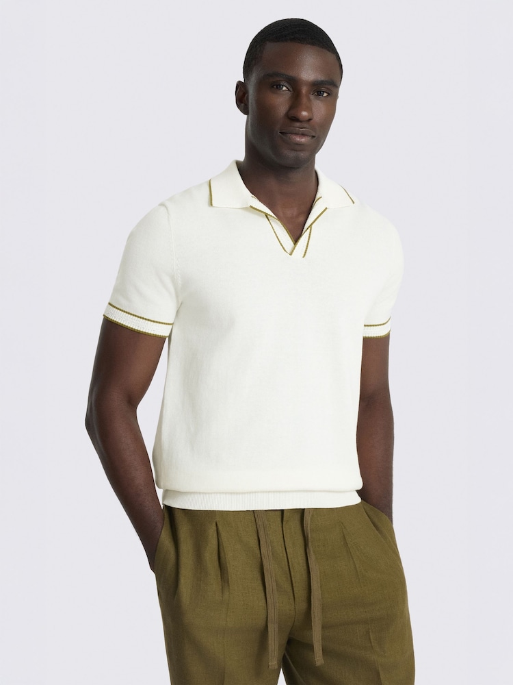 MOSS White Contrast Placket Skipper Polo Shirt - Image 1 of 4