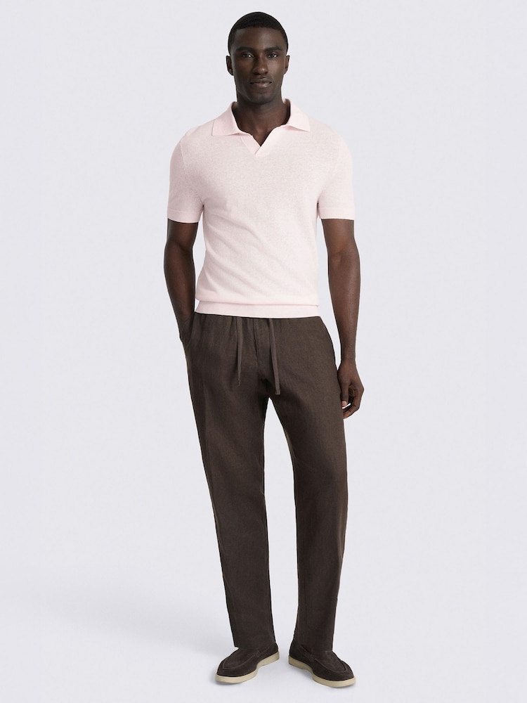 MOSS Pink Linen Blend Skipper Polo Shirt - Image 2 of 4