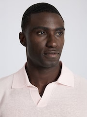 MOSS Pink Linen Blend Skipper Polo Shirt - Image 3 of 4