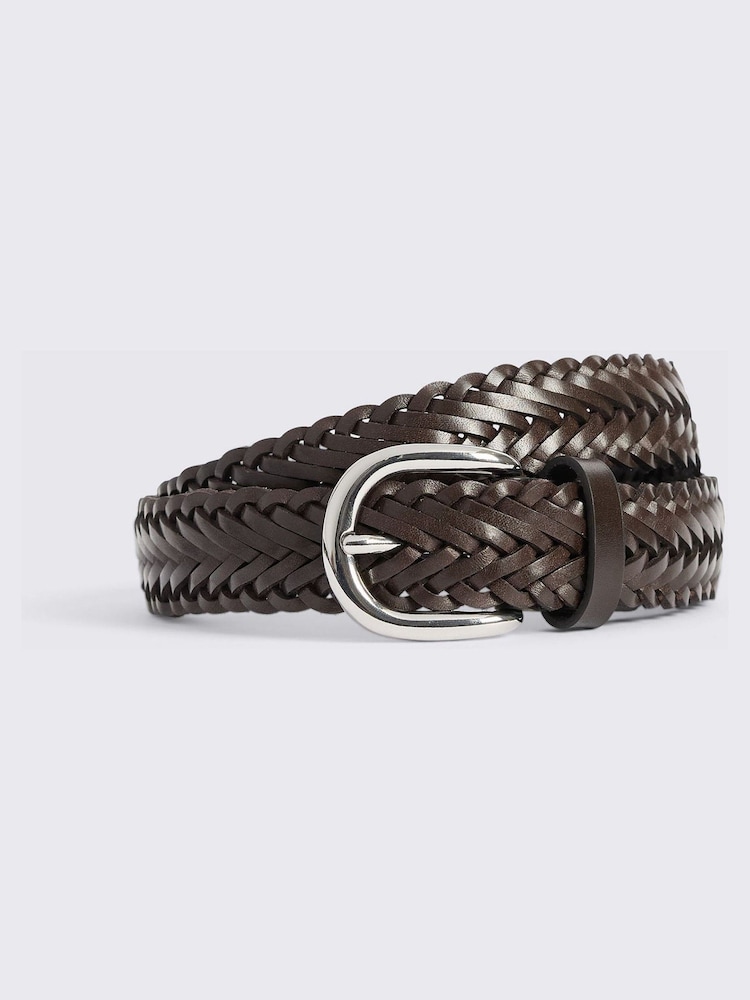 MOSS Brown Leather Woven Belt - Image 1 of 2