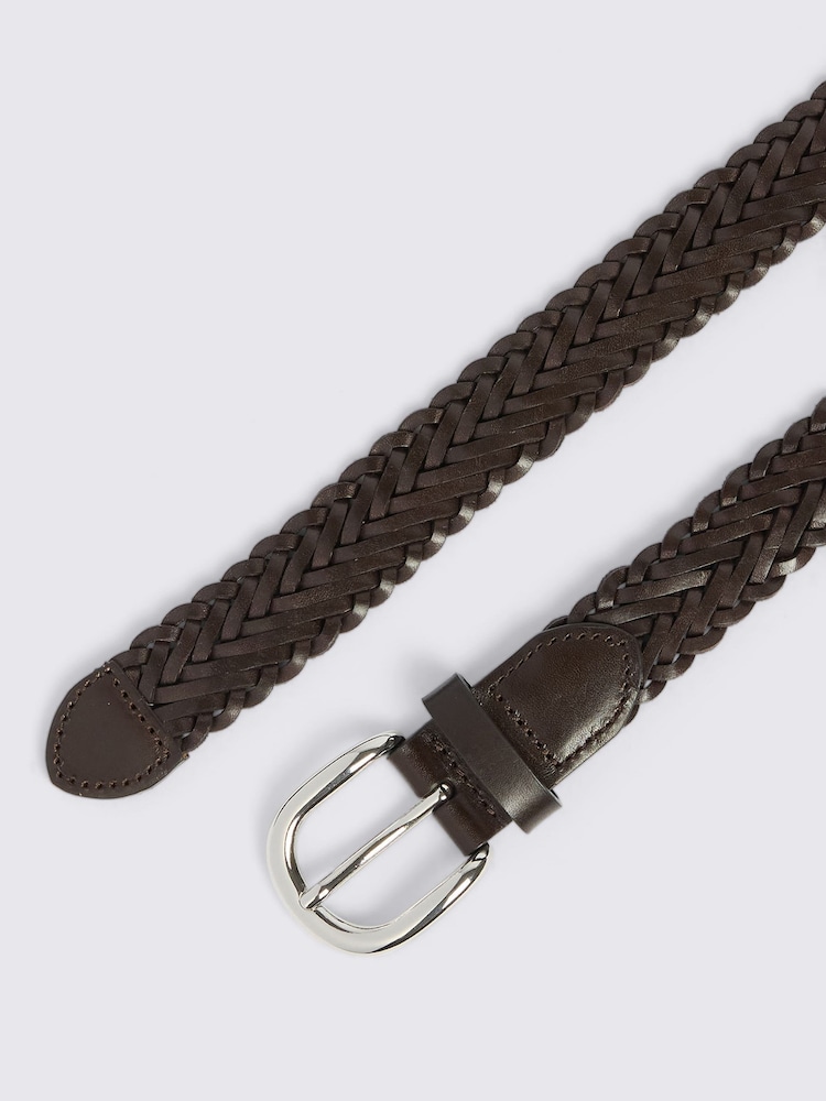 MOSS Brown Leather Woven Belt - Image 2 of 2