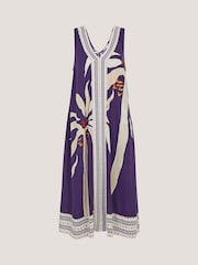Monsoon Navy Paloma V-Neck Palm Print Sleeveless Midi Dress - Image 5 of 5