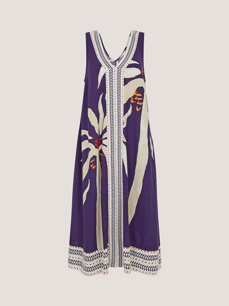 Monsoon Navy Paloma V-Neck Palm Print Sleeveless Midi Dress - Image 5 of 5 Monsoon Navy Paloma V-Neck Palm Print Sleeveless Midi Dress - Image 5 of 5