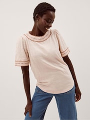 Monsoon Cream Tina Trim Jersey T-Shirt - Image 1 of 4