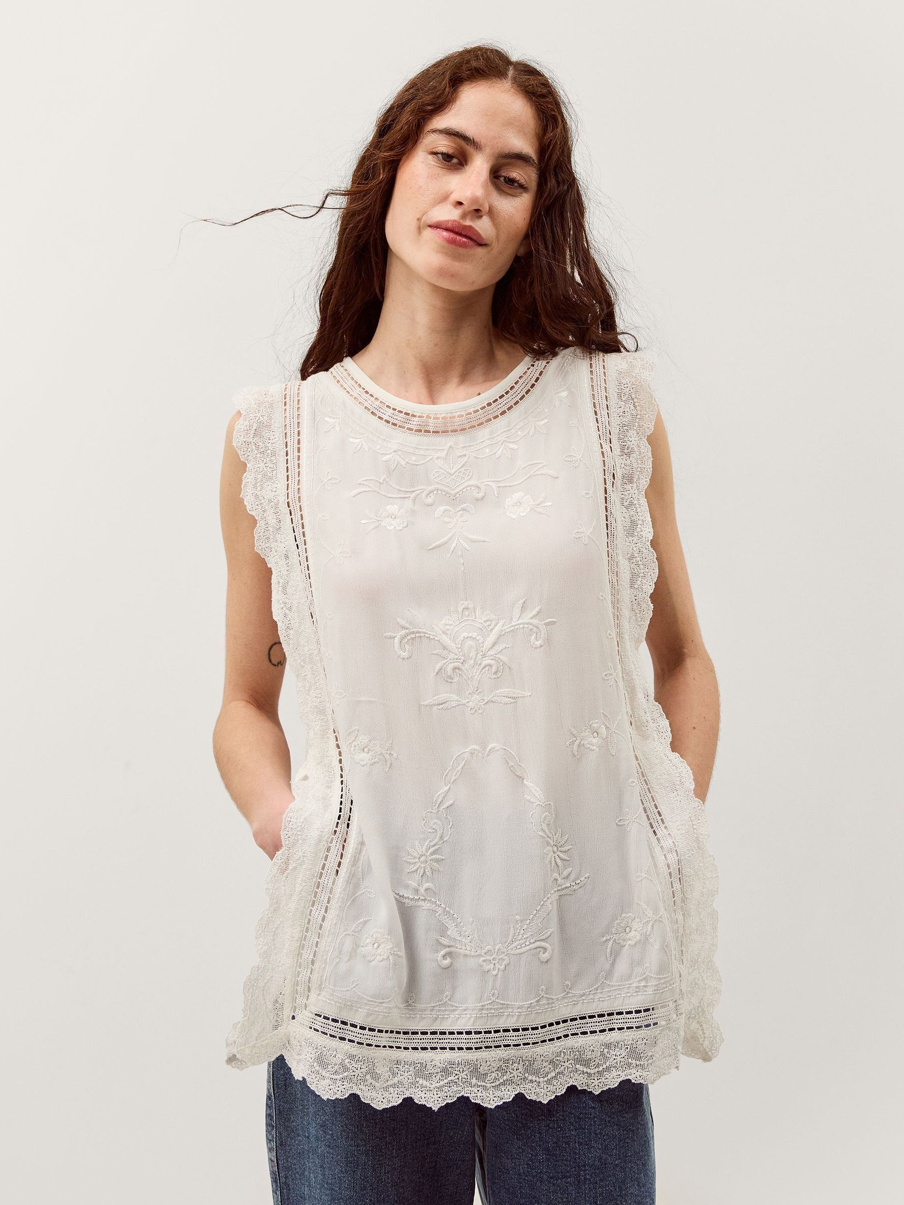 Buy Monsoon White Taylor Sleeveless Embroidered Lace Top from the