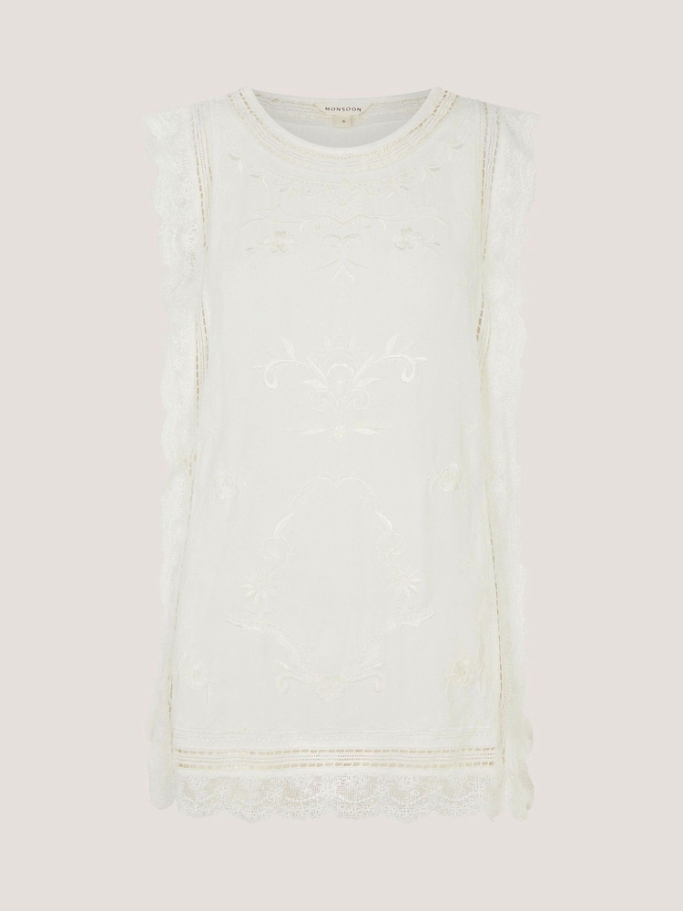 Monsoon White Taylor Sleeveless Embroidered Lace Top - Image 4 of 4
