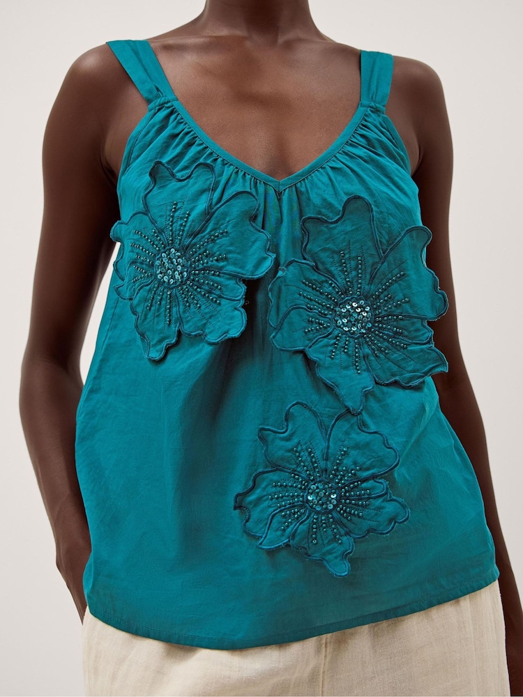 Monsoon Blue Rosalie Sleeveless Floral Embellished Top - Image 2 of 4