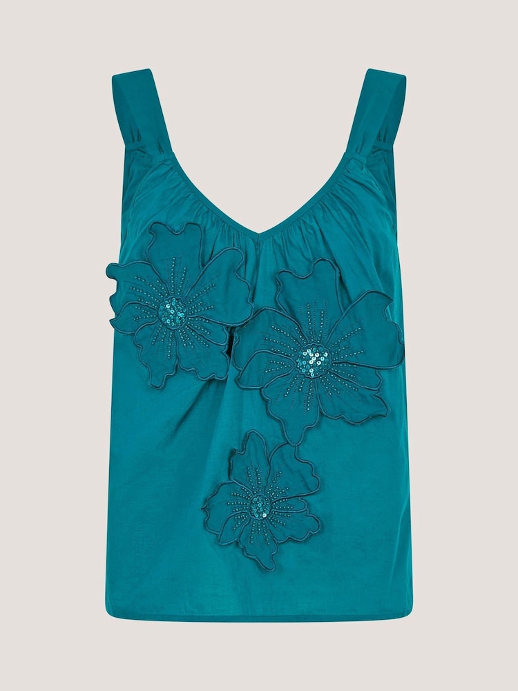 Monsoon Blue Rosalie Sleeveless Floral Embellished Top - Image 4 of 4