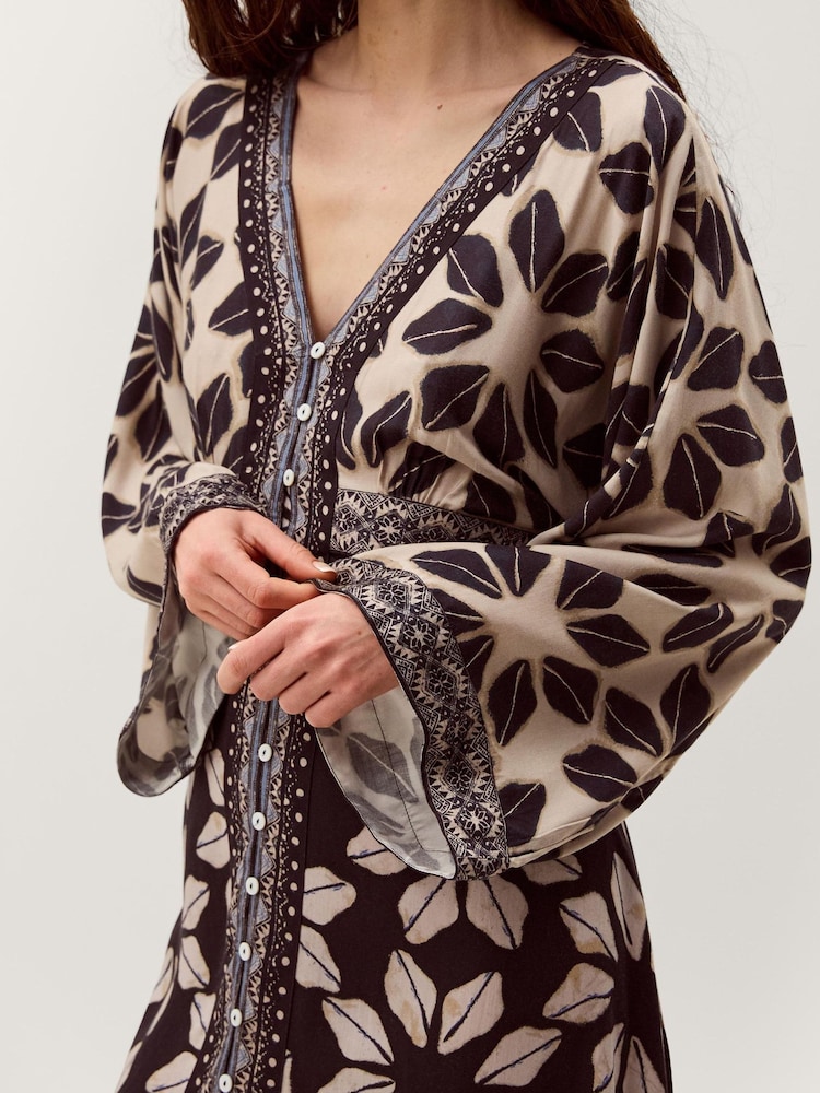 Monsoon Blue Ellison V-Neck Floral Print Midi Dress - Image 1 of 4