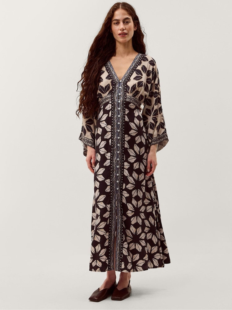 Monsoon Blue Ellison V-Neck Floral Print Midi Dress - Image 2 of 4