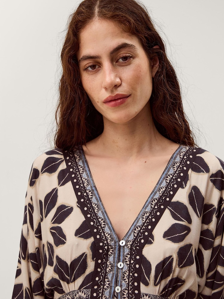 Monsoon Blue Ellison V-Neck Floral Print Midi Dress - Image 4 of 4