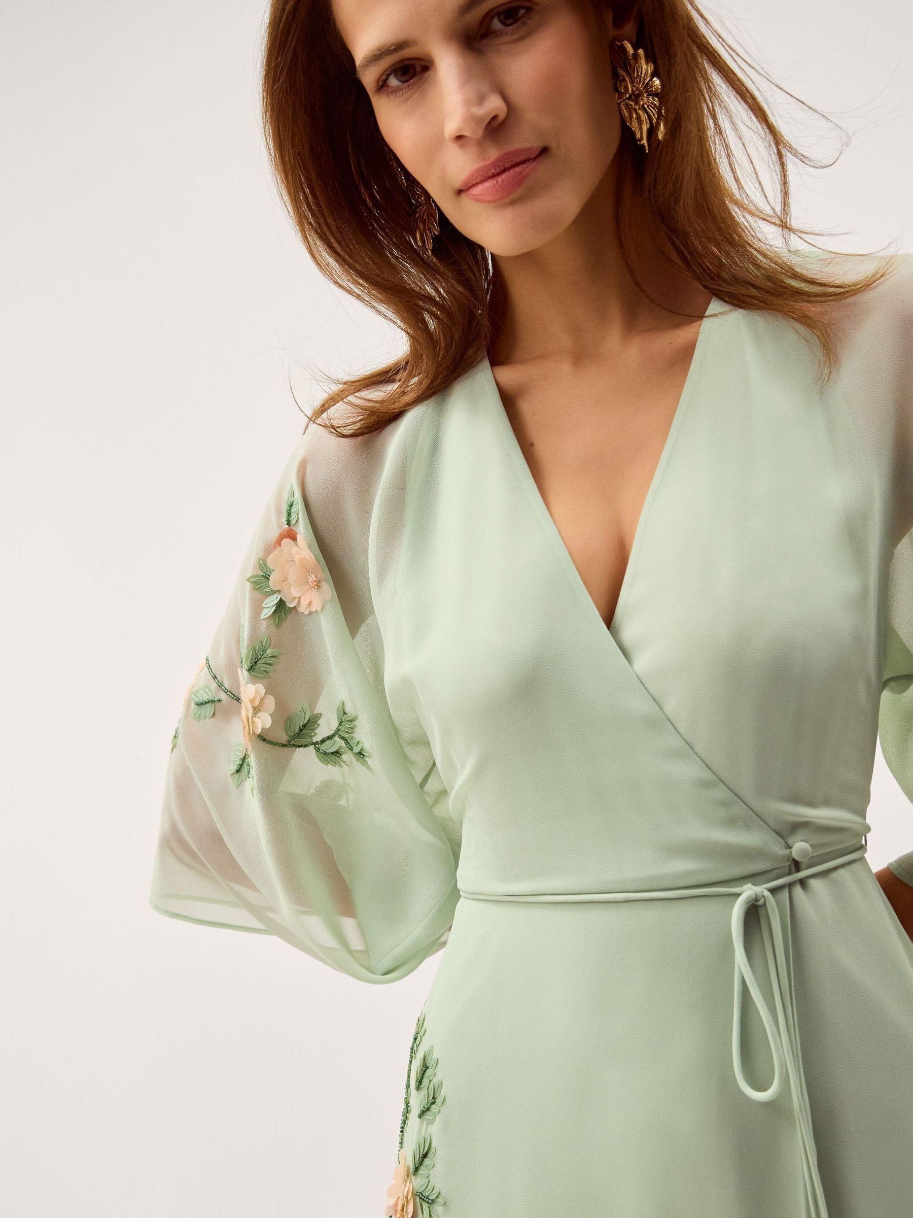 sage green wrap dress Long Dress, Bridesmaid Dress, Cocktail Dress, Wedding Guest Dress, Maxi Party Dress, Formal Dress, Prom As a refined Bridesmaid Dress with Sleeves Womens Monsoon Sage Green Clara